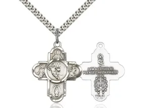 5-Way Basketball Sterling Silver Pendant on a 24 inch Light Rhodium Heavy Curb Chain.
