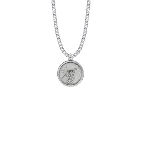 7/8 Inch Pewter Round Basketball Medal with St. Christopher on Back