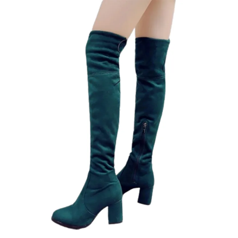 Funki Buys | Boots | Women's Thigh High Square Mid Heel Boots