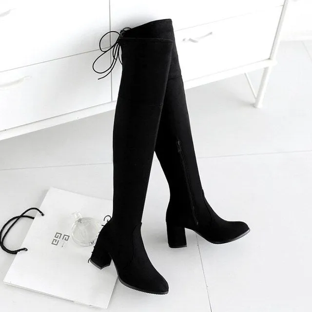 Funki Buys | Boots | Women's Thigh High Square Mid Heel Boots