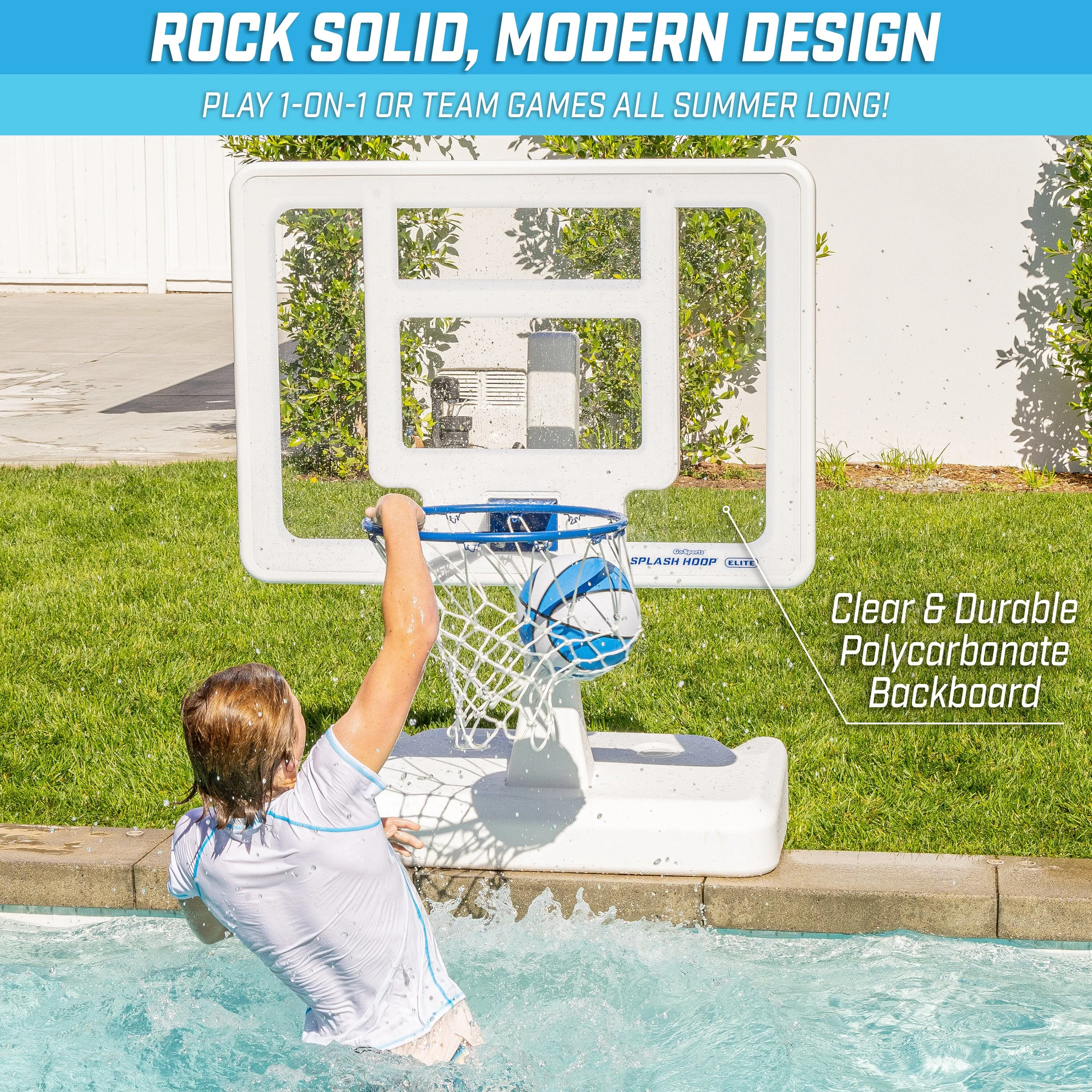 GoSports Splash Hoop ELITE Pool Hoop Basketball Game with Water Weighted Base, Adjustable Height, Regulation Steel Rim and 2 Pool Basketballs
