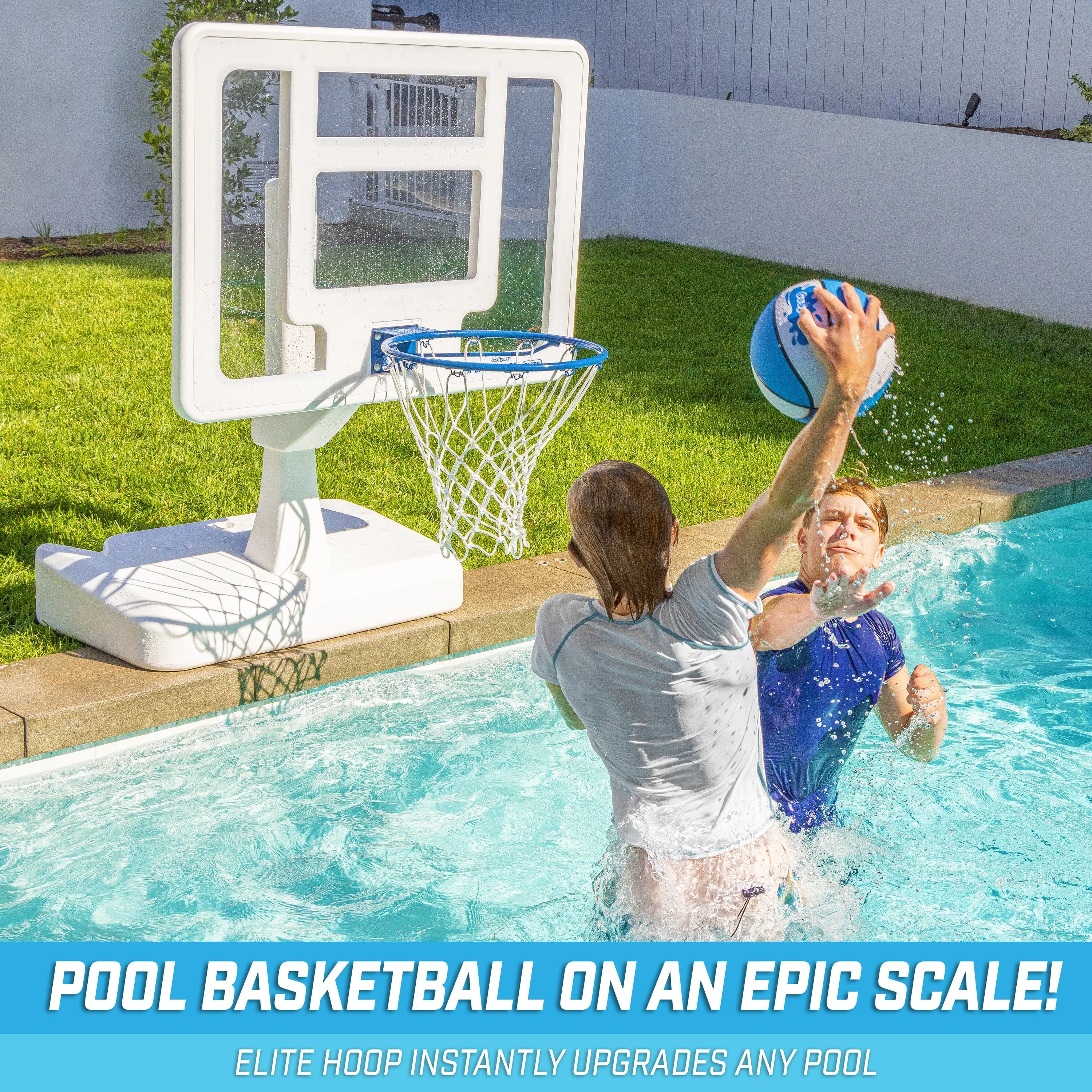 GoSports Splash Hoop ELITE Pool Hoop Basketball Game with Water Weighted Base, Adjustable Height, Regulation Steel Rim and 2 Pool Basketballs
