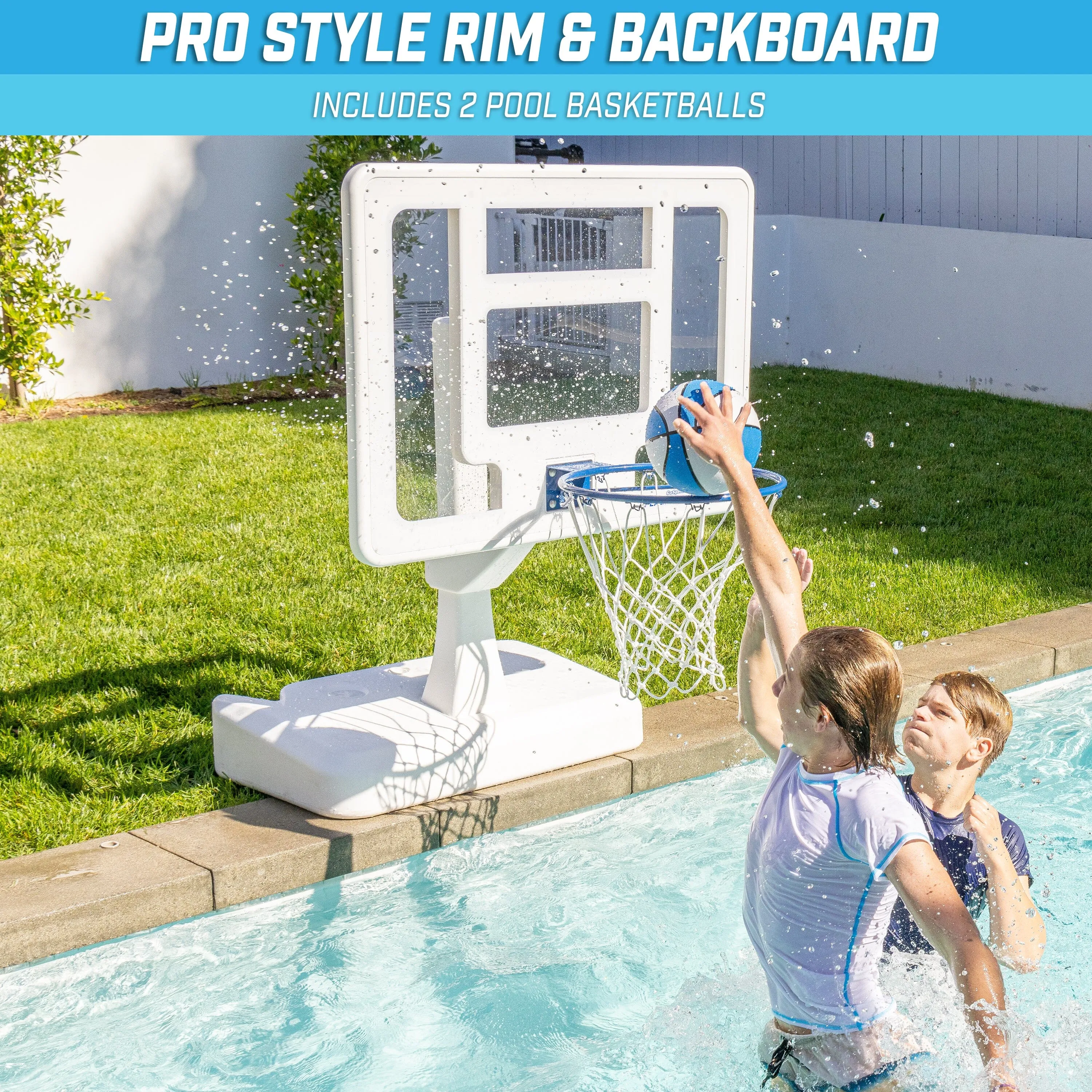 GoSports Splash Hoop ELITE Pool Hoop Basketball Game with Water Weighted Base, Adjustable Height, Regulation Steel Rim and 2 Pool Basketballs