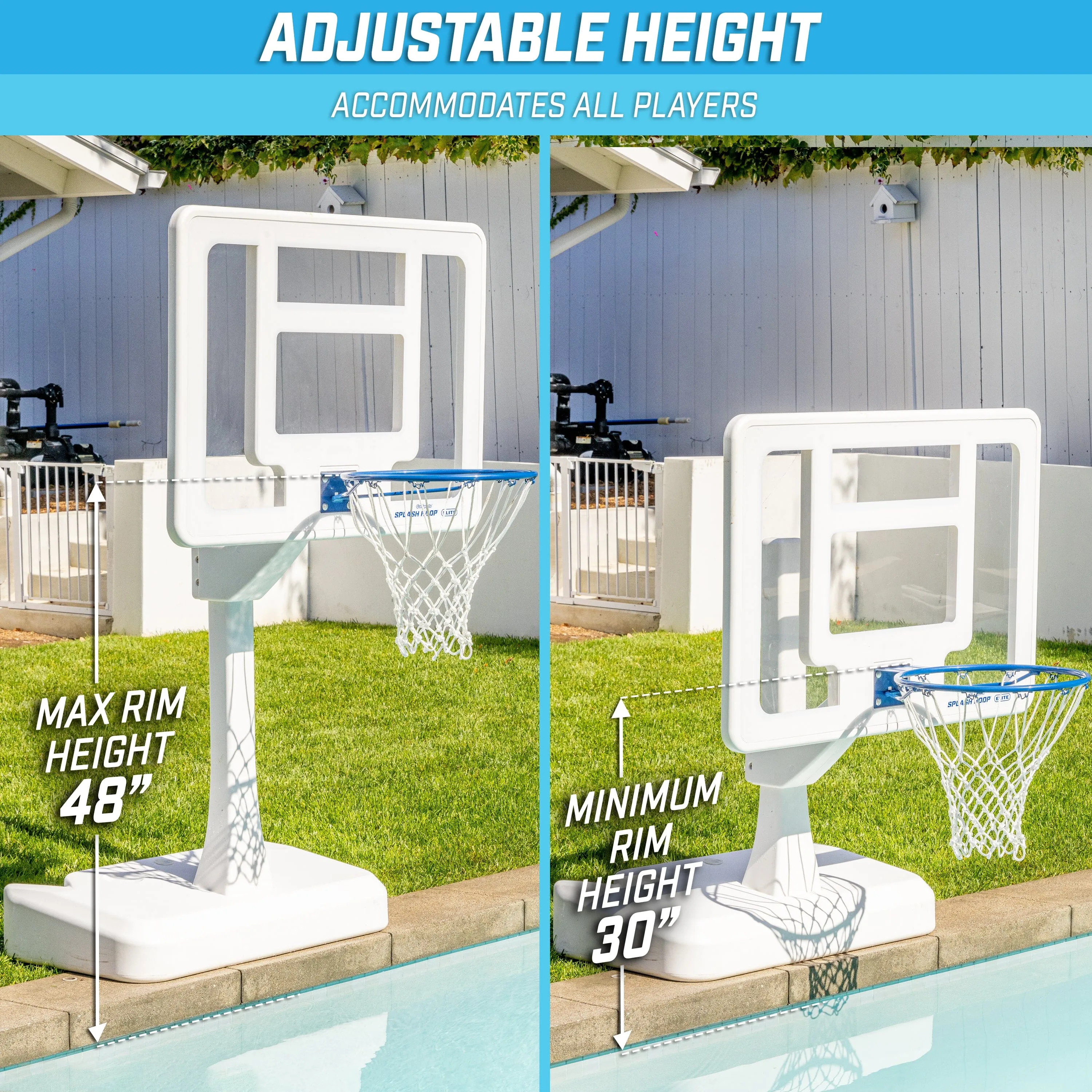 GoSports Splash Hoop ELITE Pool Hoop Basketball Game with Water Weighted Base, Adjustable Height, Regulation Steel Rim and 2 Pool Basketballs