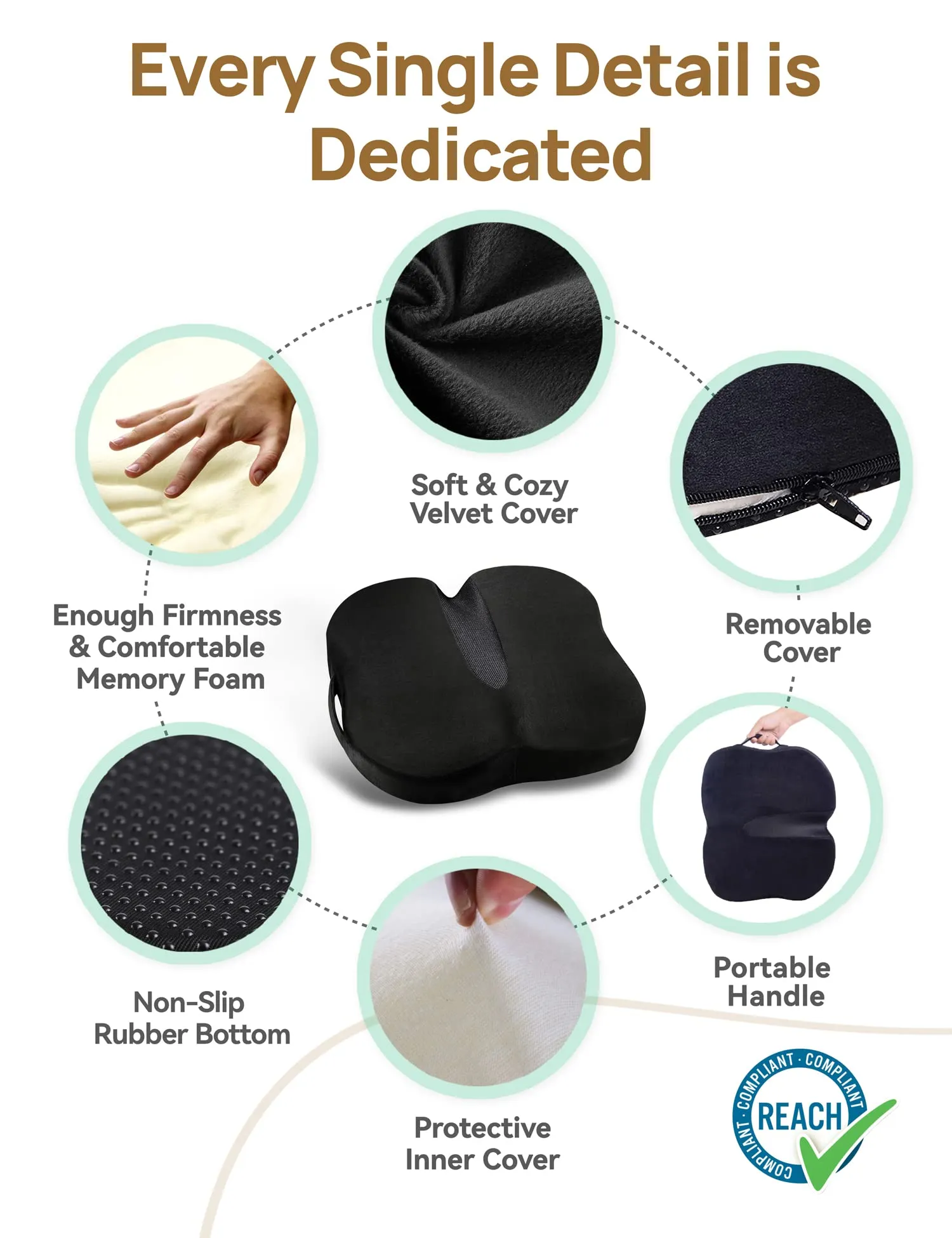 Memory Foam Coccyx Orthopedic Seat Cushion, TRAVEL EASE Seat Cushion for Lower Back Pain and Sciatica Tailbone Pain Relief – Fit for Office Chair, Car Seat, Wheelchair (Black)