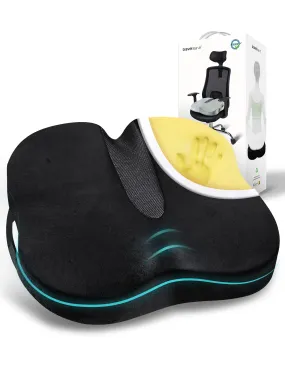 Memory Foam Coccyx Orthopedic Seat Cushion, TRAVEL EASE Seat Cushion for Lower Back Pain and Sciatica Tailbone Pain Relief – Fit for Office Chair, Car Seat, Wheelchair (Black)