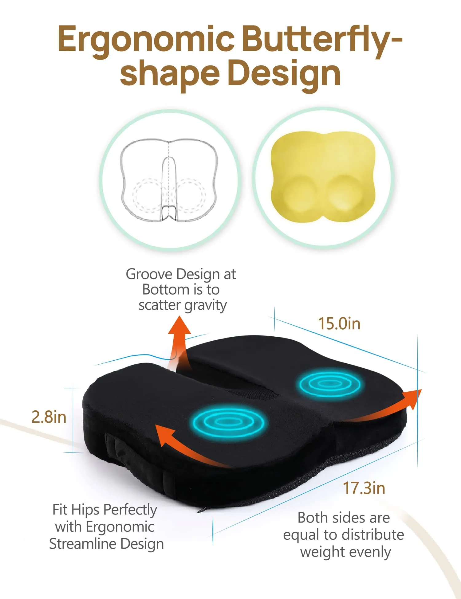 Memory Foam Coccyx Orthopedic Seat Cushion, TRAVEL EASE Seat Cushion for Lower Back Pain and Sciatica Tailbone Pain Relief – Fit for Office Chair, Car Seat, Wheelchair (Black)