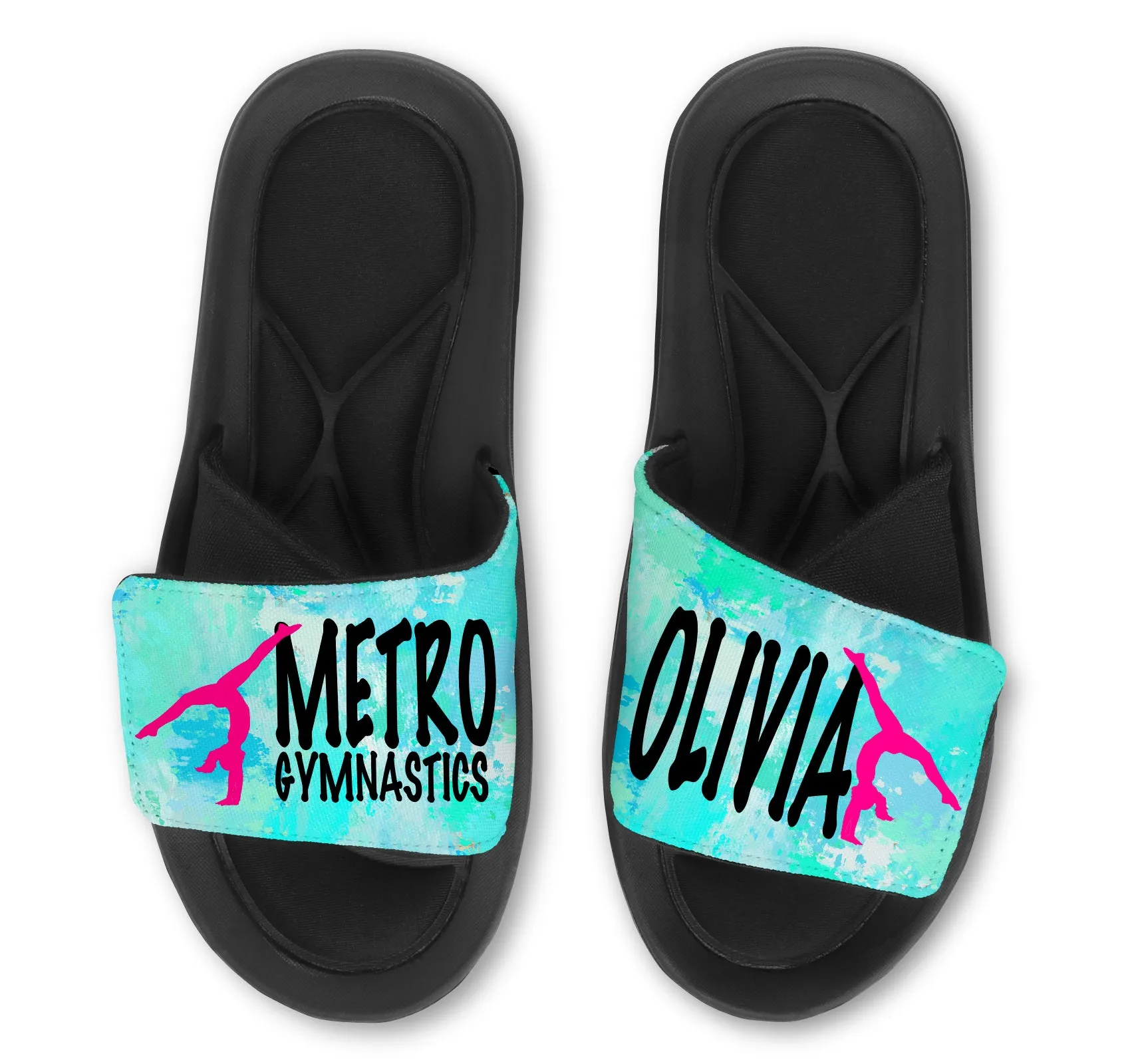 Personalized Gymnastics Slides / Sandals - MARBLE - Choose your Background Color!