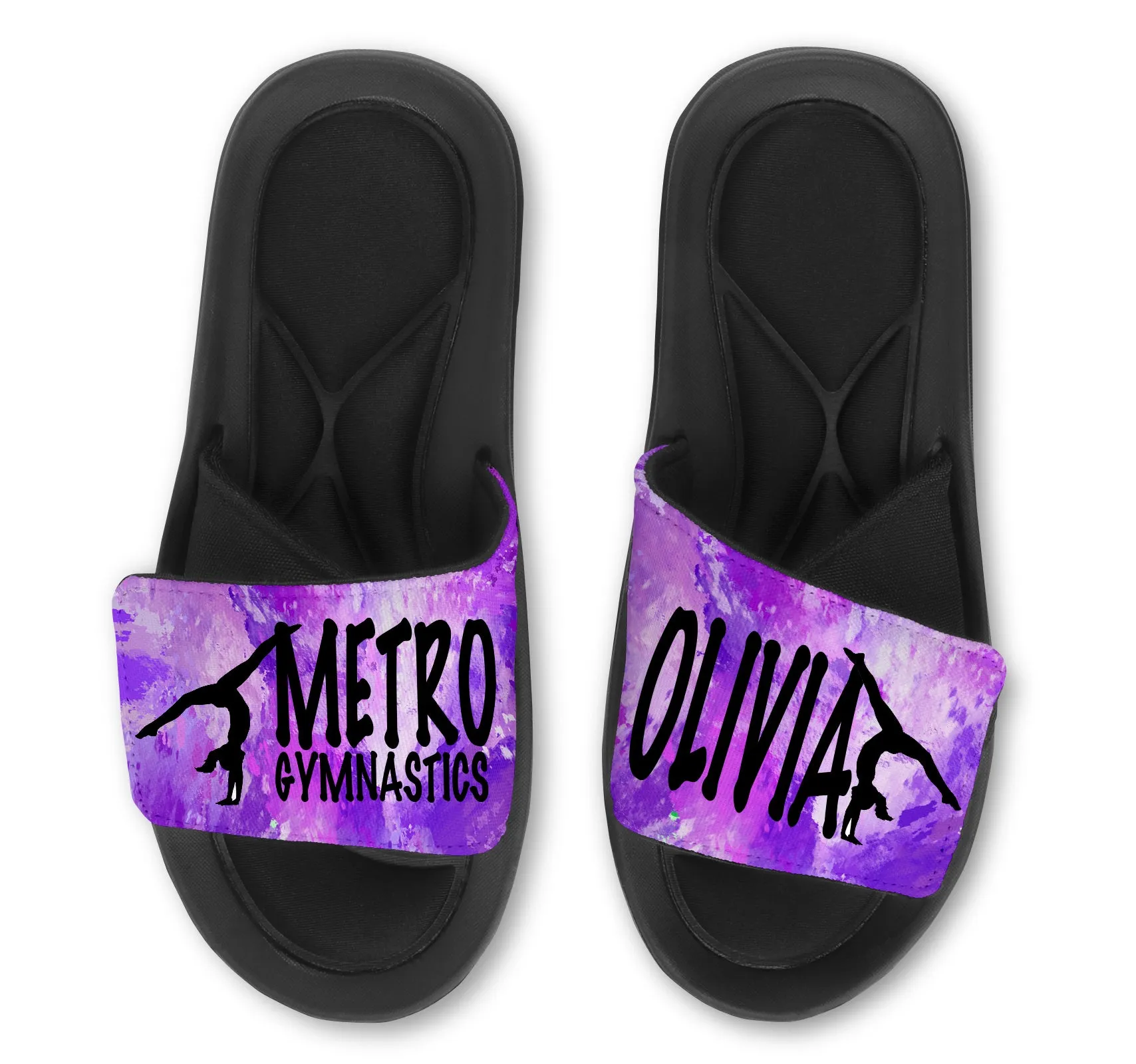Personalized Gymnastics Slides / Sandals - MARBLE - Choose your Background Color!