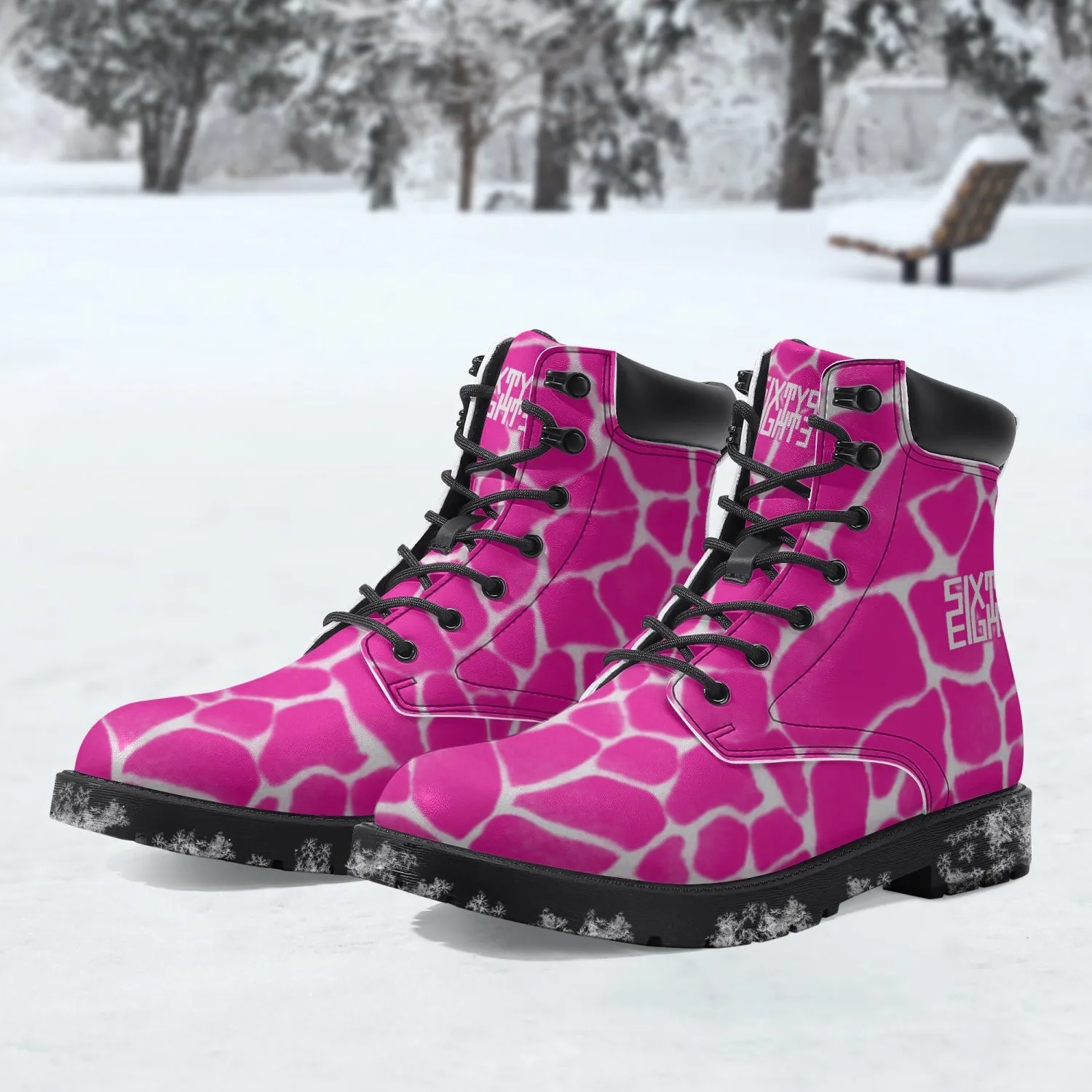 Sixty Eight 93 Logo White Boa Fuchsia Crème Leather Boots