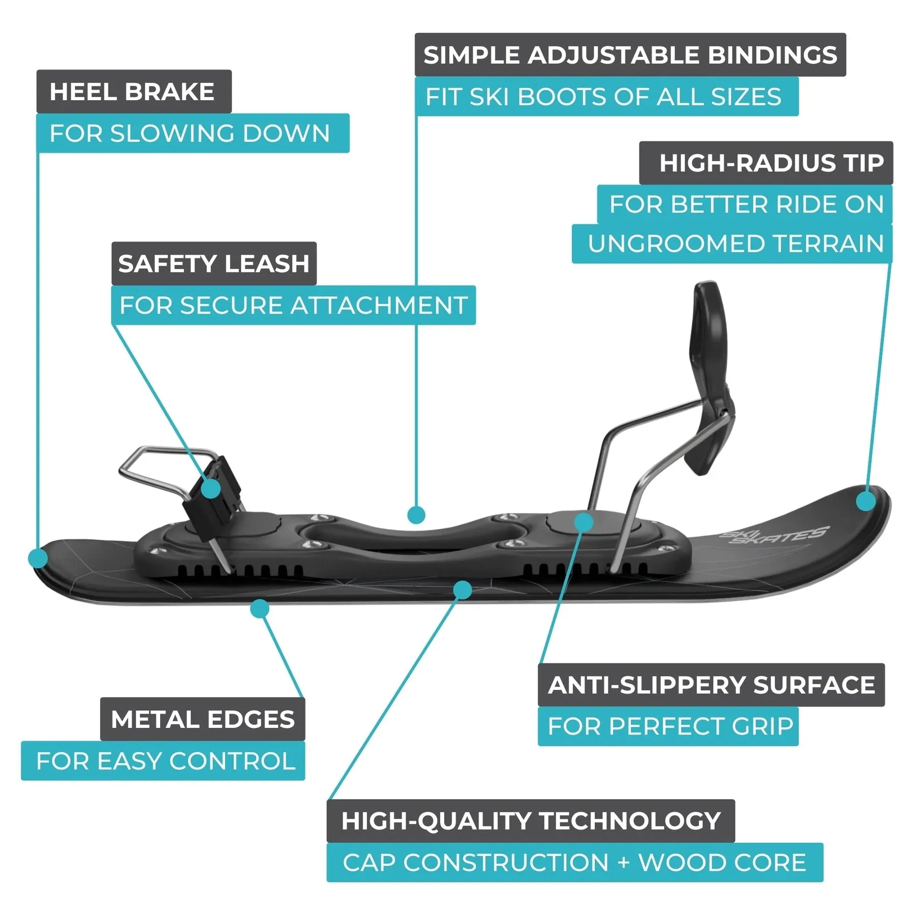 Skiskates by Snowfeet* | 44 CM | Skiblades Skiboards Snowblades | Snowboard Boots Model