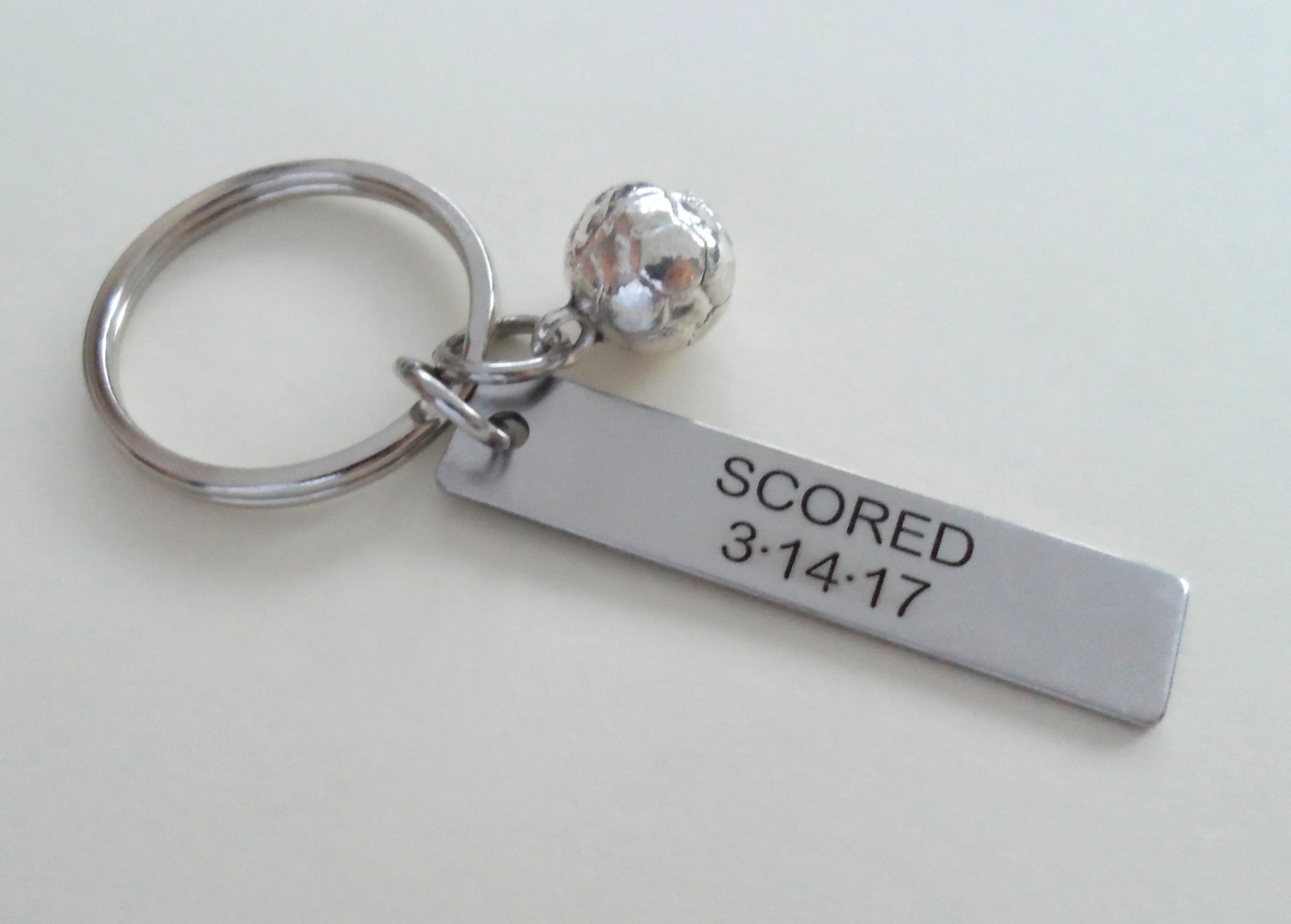 Soccer Ball Charm Keychain and Custom Engraved Steel Tag