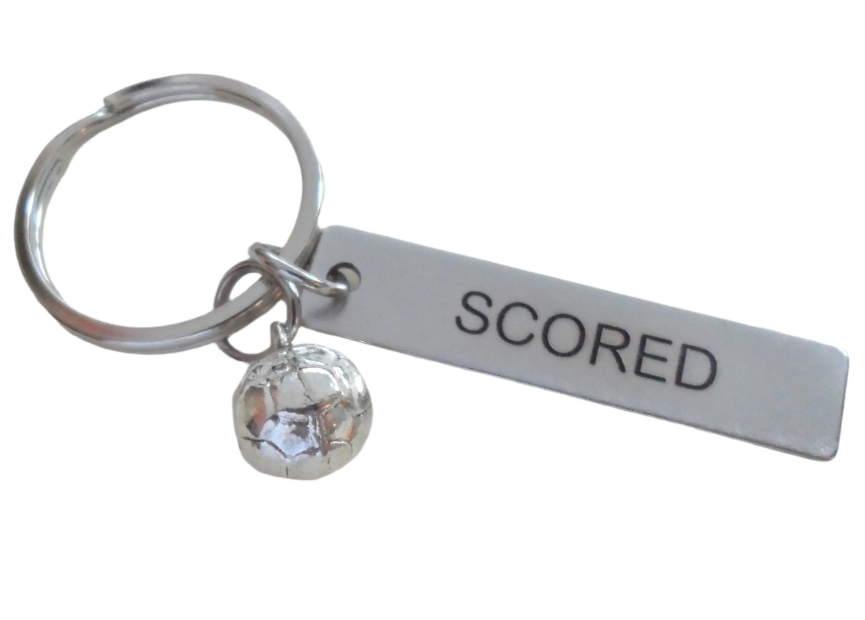Soccer Ball Charm Keychain and Custom Engraved Steel Tag