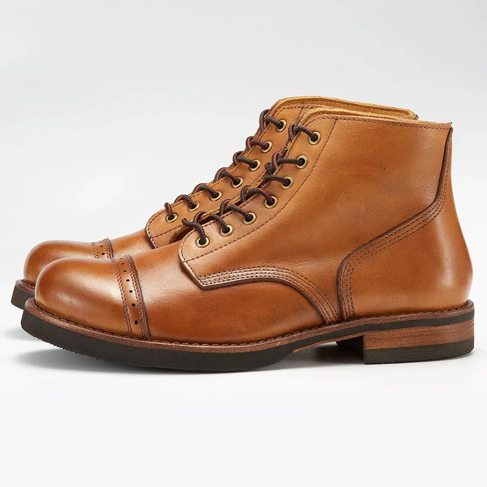 Trend4us Men’s Handmade Heritage Cap-Toe Leather Boots