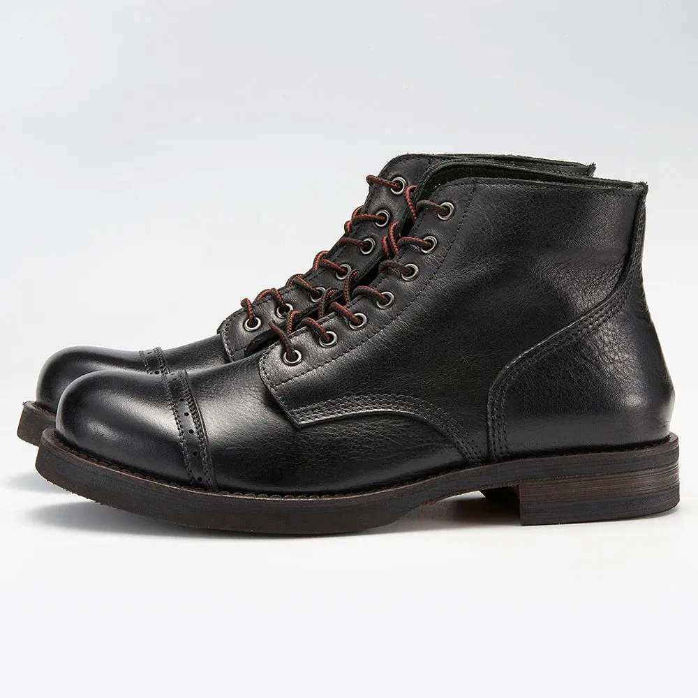 Trend4us Men’s Handmade Heritage Cap-Toe Leather Boots