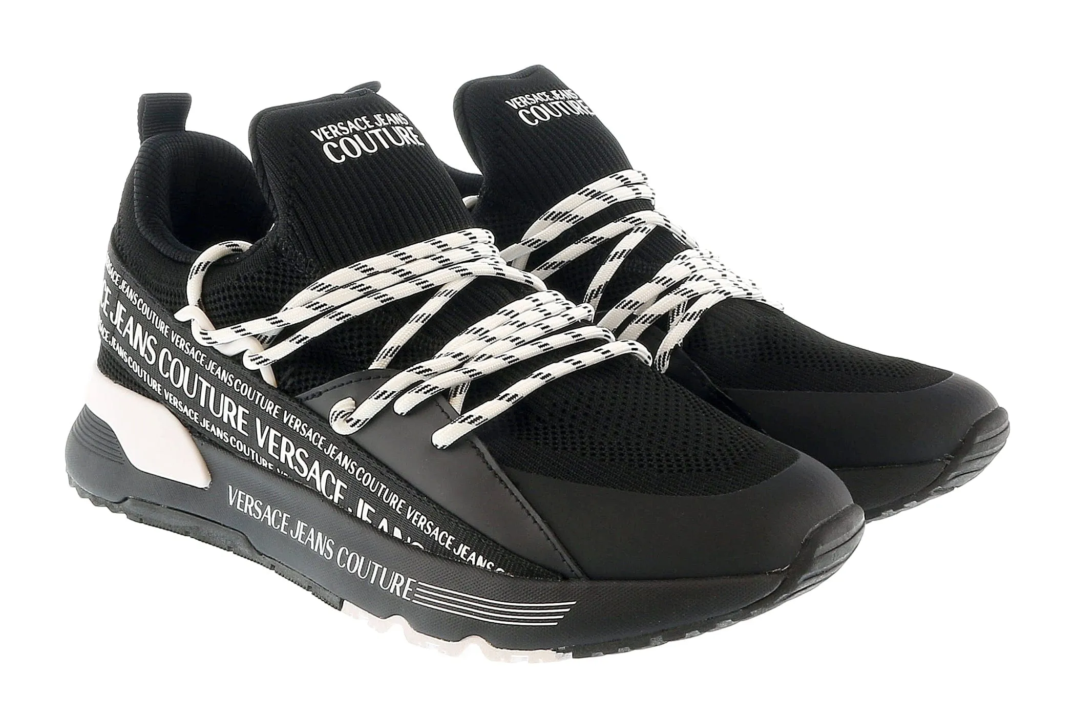 Versace Jeans Couture Black Lace Up Athletic Fashion Comfort Knit Sneakers-