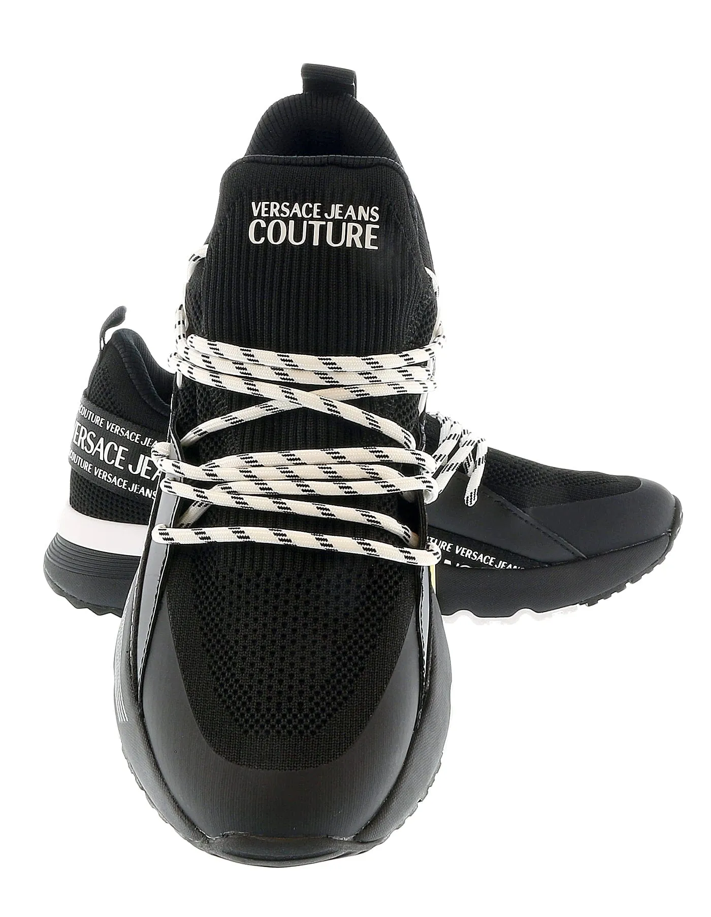 Versace Jeans Couture Black Lace Up Athletic Fashion Comfort Knit Sneakers-