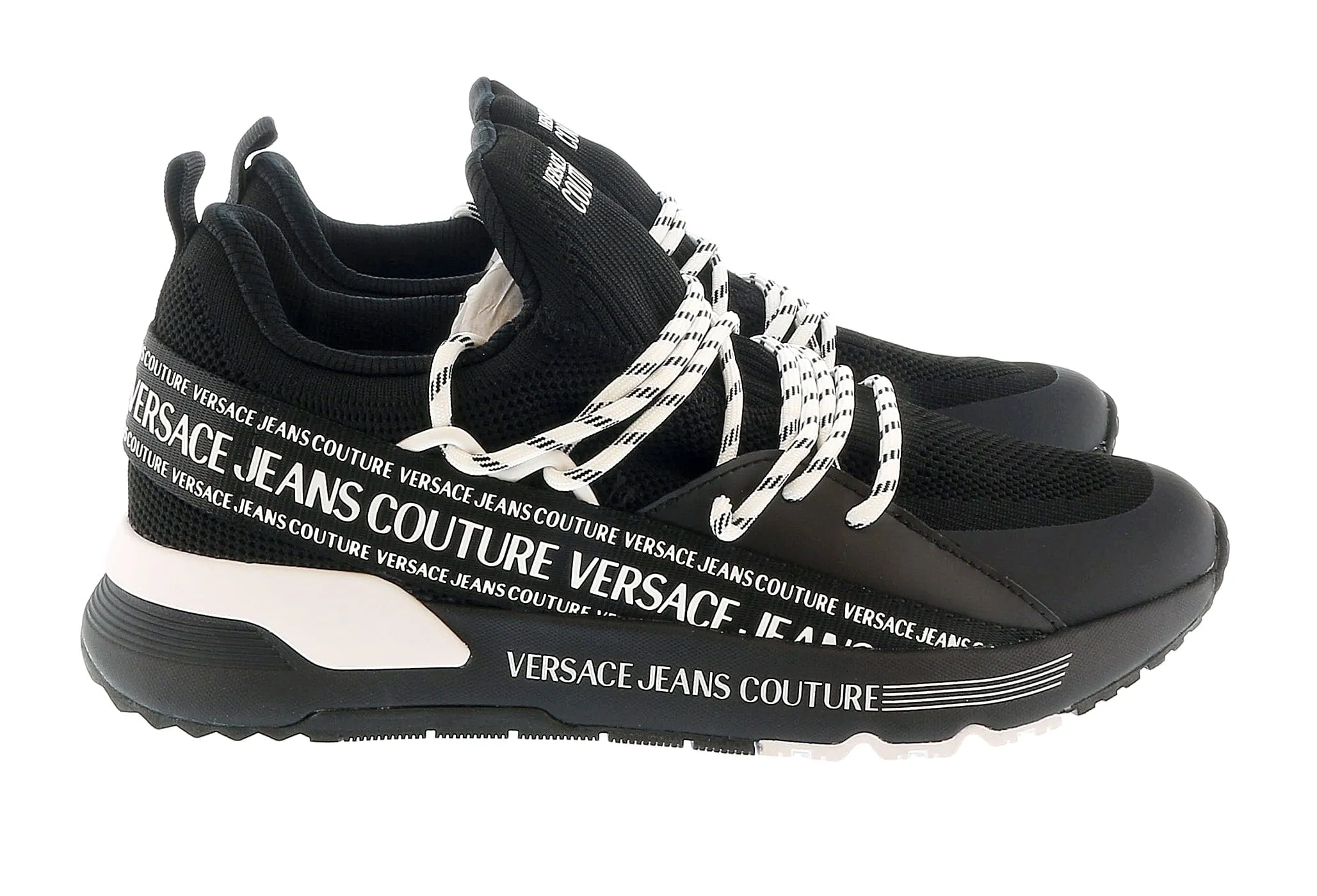 Versace Jeans Couture Black Lace Up Athletic Fashion Comfort Knit Sneakers-