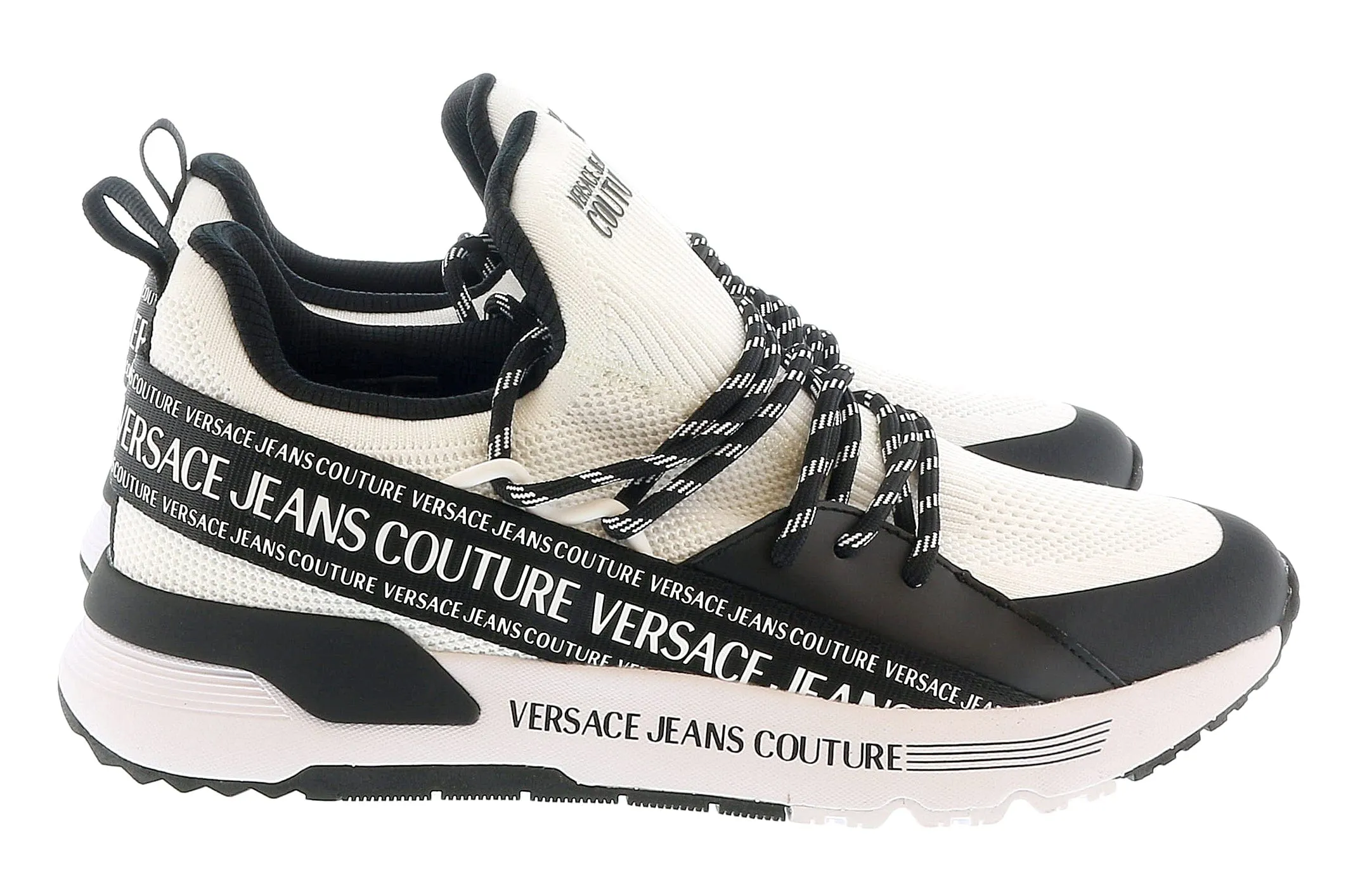 Versace Jeans Couture White Lace Up Athletic Fashion Comfort Knit Sneakers-